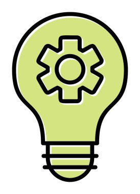 Simge vektör illüstrasyonunun içindeki vitesli basit ampul