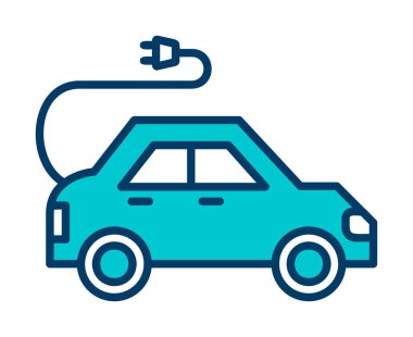 Elektrikli otomobil simgesi beyaz arka plan üzerinde izole anahat tarzı. 