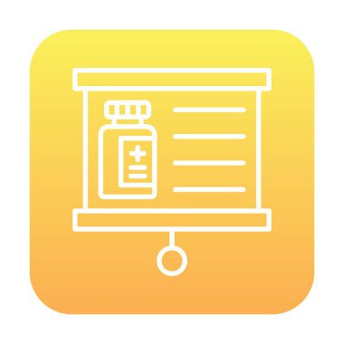 Tıbbi şişe simgesiyle sunum tahtası, vektör illüstrasyonu