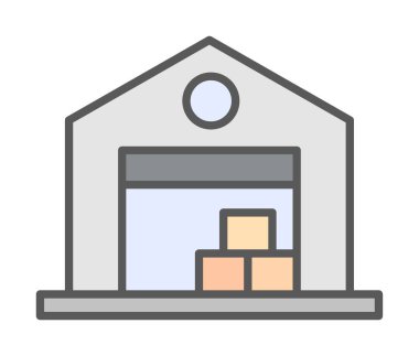 Kutu simgesi ve vektör illüstrasyonlu depo 