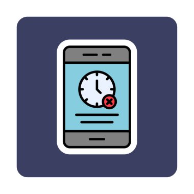 Ağ ve mobil uygulama tasarımınız için beyaz arkaplanda izole edilmiş akıllı telefon simgesi vektöründe zaman yok, zaman logosu kavramı