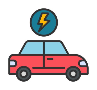 Elektrikli araba ikonu. Elektrikli otomobil ve şarj sembolü. Çevre dostu elektro araç konsepti. Vektör illüstrasyonu 