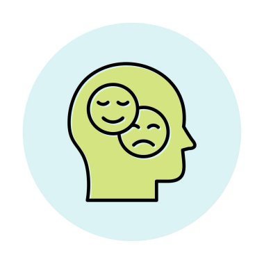 Bipolar bozukluk veya depresyon BP web ikonu, vektör illüstrasyonu. Ruh sağlığı sembolleri gösteriliyor