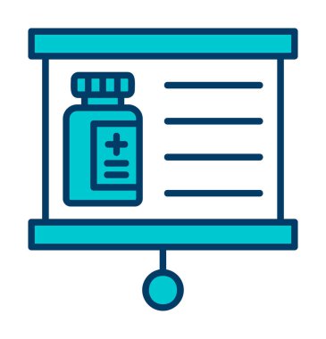 Tıbbi şişe simgesiyle sunum tahtası, vektör illüstrasyonu