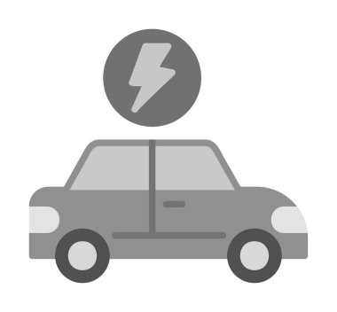 Elektrikli araba ikonu. Elektrikli otomobil ve şarj sembolü. Çevre dostu elektro araç konsepti. Vektör illüstrasyonu 