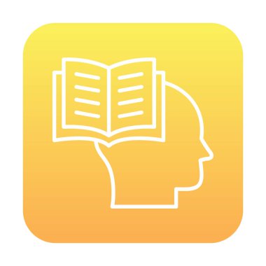 Beyaz arkaplanda izole edilmiş modaya uygun düz biçimli kitap simgesine sahip baş. 