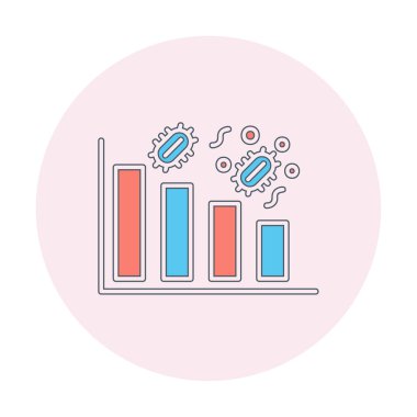 Grafik ve bakteri simgesi, vektör illüstrasyonu ile azalan kavram   