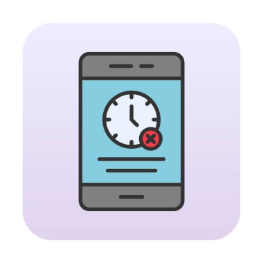 Ağ ve mobil uygulama tasarımınız için beyaz arkaplanda izole edilmiş akıllı telefon simgesi vektöründe zaman yok, zaman logosu kavramı