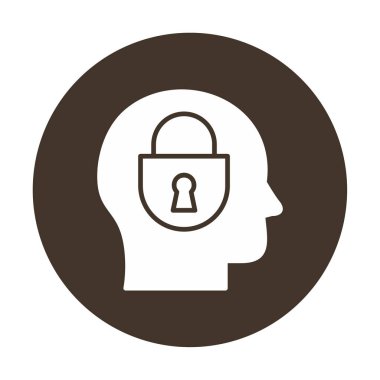 Erkekler kafasında kilit, yaratıcı vektör simgesi olan güvenlik kavramı