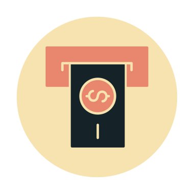 Beyaz arkaplan üzerinde basit tasarım olarak ATM slot satırı simgesinden para çek