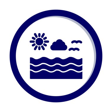 Uçan martılar ikonuyla güneş ve denizin vektör çizimi 