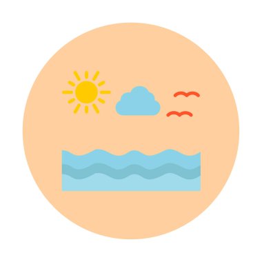 Uçan martılar ikonuyla güneş ve denizin vektör çizimi 