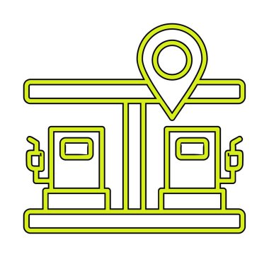 Benzin istasyonu web simgesi, vektör illüstrasyonlu harita işaretleyici