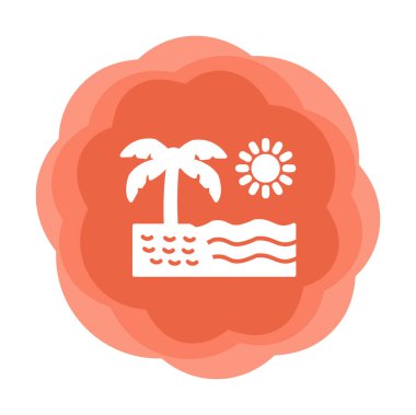 Gün batımı ve deniz ikonu, Plaj ikonu, vektör illüstrasyonu