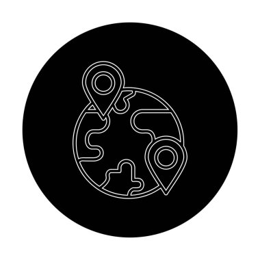 Konum simgesi, Dünya Turizmi kavramına sahip Dünya küresinin vektör illüstrasyonu