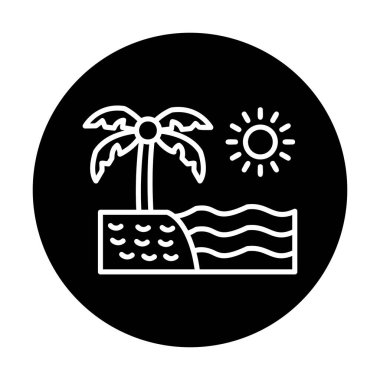Gün batımı ve deniz ikonu, Plaj ikonu, vektör illüstrasyonu