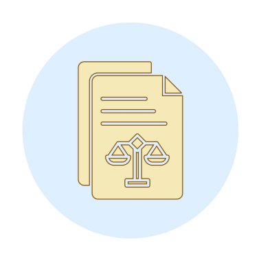 Yasal belgeler satır simgesi. Adalet terazisi imzası. Hüküm doktoru sembolü. Vektör illüstrasyonu 