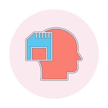 Hafıza kartı simgesine sahip insan kafası, vektör illüstrasyonu