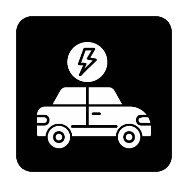 Elektrikli araba ikonu. Elektrikli otomobil ve şarj sembolü. Çevre dostu elektro araç konsepti. Vektör illüstrasyonu 