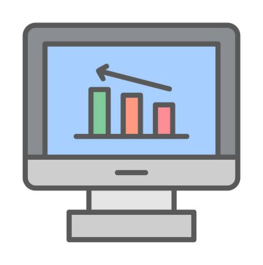 İstatistik simgesi, vektör illüstrasyonlu bilgisayar monitörü                        