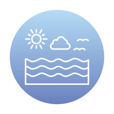 Uçan martılar ikonuyla güneş ve denizin vektör çizimi 