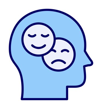 Bipolar bozukluk veya depresyon BP web ikonu, vektör illüstrasyonu. Ruh sağlığı sembolleri gösteriliyor