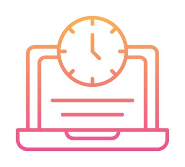 Saat simgesi olan dizüstü bilgisayar, vektör illüstrasyonu. Fazla çalışma kavramı                