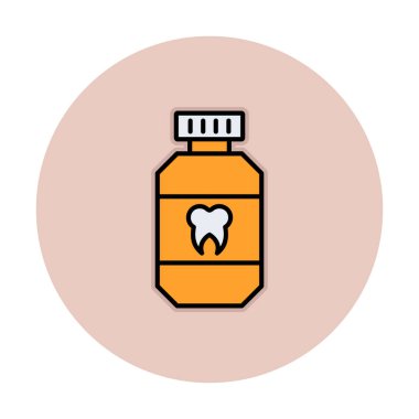 Diş izi simgesi olan ağız gargarası şişesi, vektör illüstrasyonu