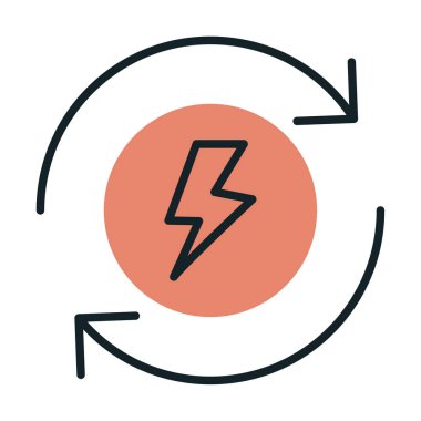 Enerji simgesi, daire oklu ışıkyılı, vektör illüstrasyonu