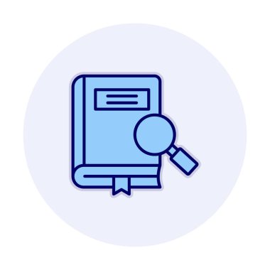 Loupe simgesi, araştırma konsepti, vektör illüstrasyonlu kitap