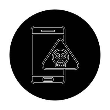 akıllı telefon ve kafatası simgesi tasarımı, tehlike ve uyarı teması, vektör illüstrasyonu