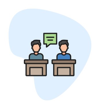 Konuşma yapan erkekler tartışma ikonu, vektör illüstrasyonunda ayakta duruyorlar