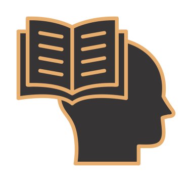 Beyaz arkaplanda izole edilmiş modaya uygun düz biçimli kitap simgesine sahip baş. 