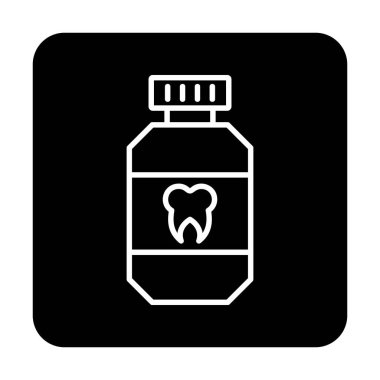 Diş izi simgesi olan ağız gargarası şişesi, vektör illüstrasyonu