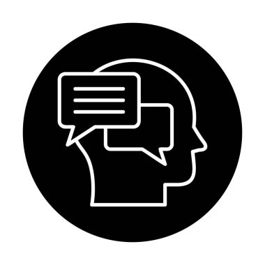 İnsan kafası ve sohbet baloncukları simgesi, vektör illüstrasyonu