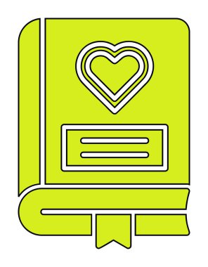 Kalp ikonu ve vektör illüstrasyonlu romantizm kitabı 