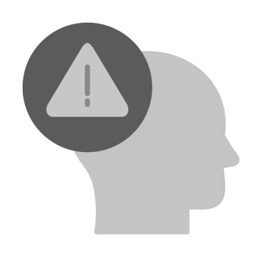 Uyarı işareti olan beyin, uyarı sembolü, vektör illüstrasyonu