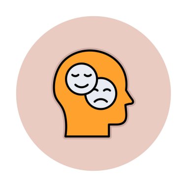 Bipolar bozukluk veya depresyon BP web ikonu, vektör illüstrasyonu. Ruh sağlığı sembolleri gösteriliyor