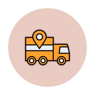 konum simgesine sahip dağıtım kamyonu, basit illüstrasyon