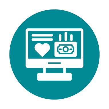 Para ve kalp web simgesi, vektör illüstrasyonlu bilgisayar monitörü