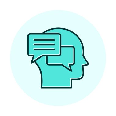 İnsan kafası ve sohbet baloncukları simgesi, vektör illüstrasyonu