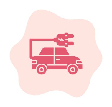 Elektrikli araba ikonu. Elektrikli otomobil ve şarj sembolü. Çevre dostu elektro araç konsepti. Vektör illüstrasyonu 