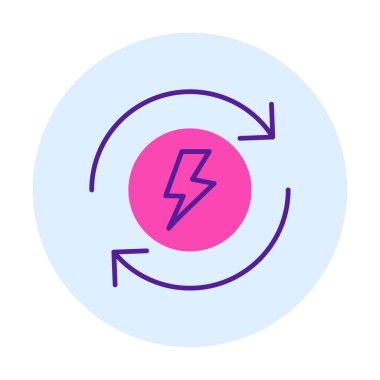 Enerji simgesi, daire oklu ışıkyılı, vektör illüstrasyonu