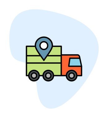 konum simgesine sahip dağıtım kamyonu, basit illüstrasyon