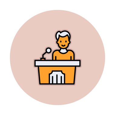 Konuşma standı ikonu, vektör illüstrasyonunda konuşma yapan erkekler