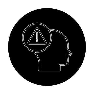 Uyarı işareti olan beyin, uyarı sembolü, vektör illüstrasyonu