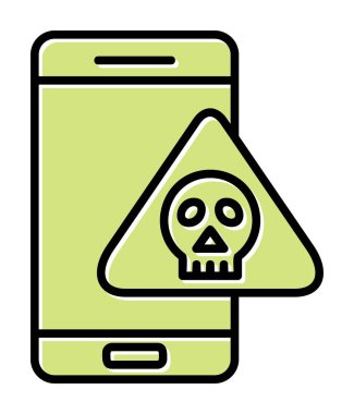 akıllı telefon ve kafatası simgesi tasarımı, tehlike ve uyarı teması, vektör illüstrasyonu