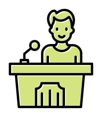 Konuşma standı ikonu, vektör illüstrasyonunda konuşma yapan erkekler