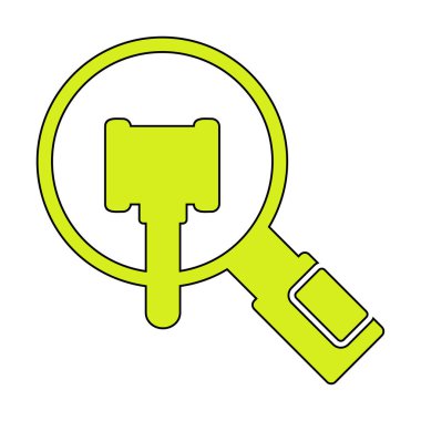 Arama simgesi, Yargıç tokmağı ile büyüteç, vektör illüstrasyonu