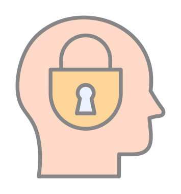 Erkekler kafasında kilit, yaratıcı vektör simgesi olan güvenlik kavramı